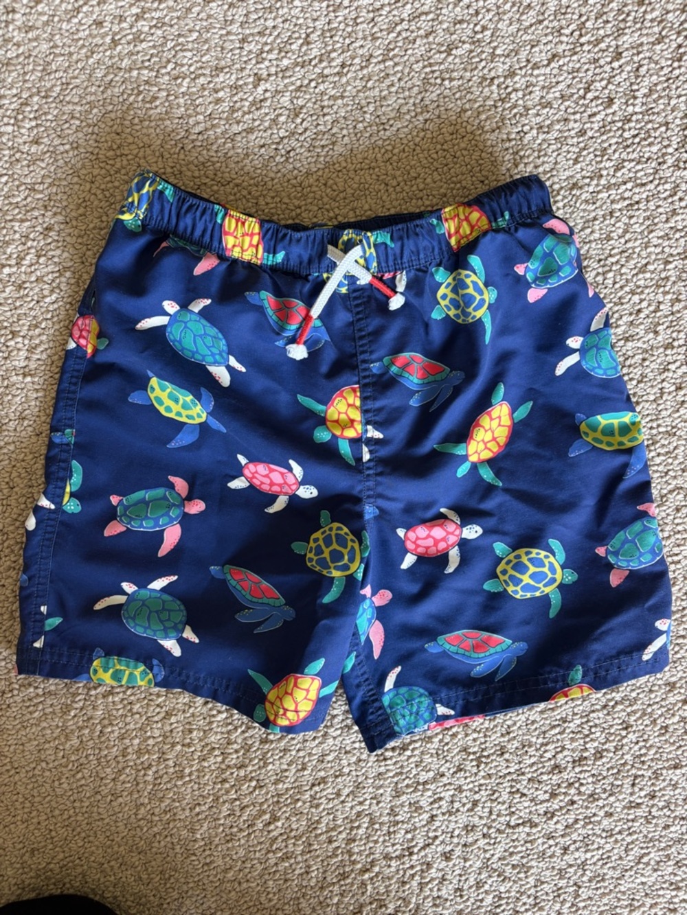 Mini Boden Boys 8-9 Navy Sea Turtle Swim Trunks